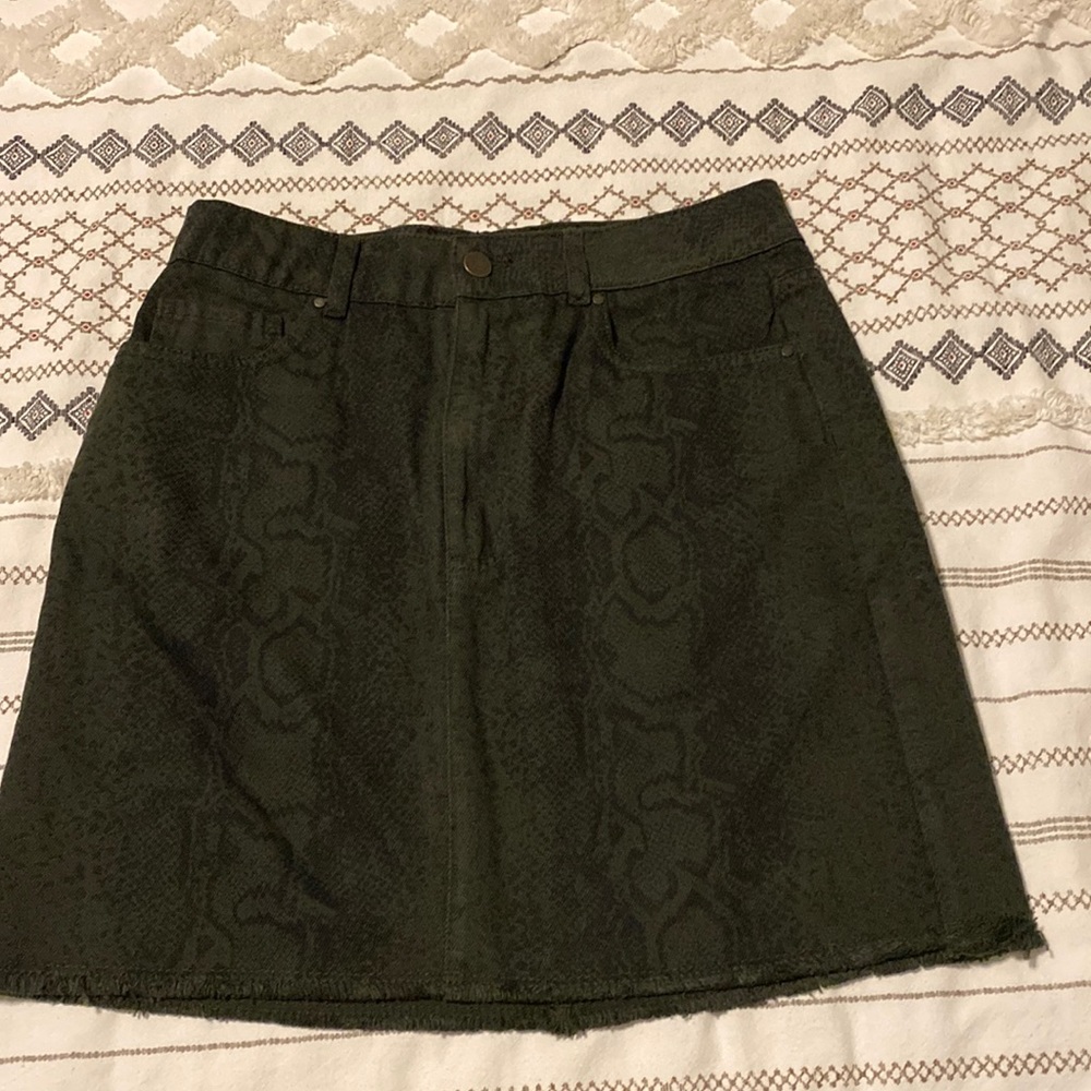 Green Denim Snakeskin Skirt